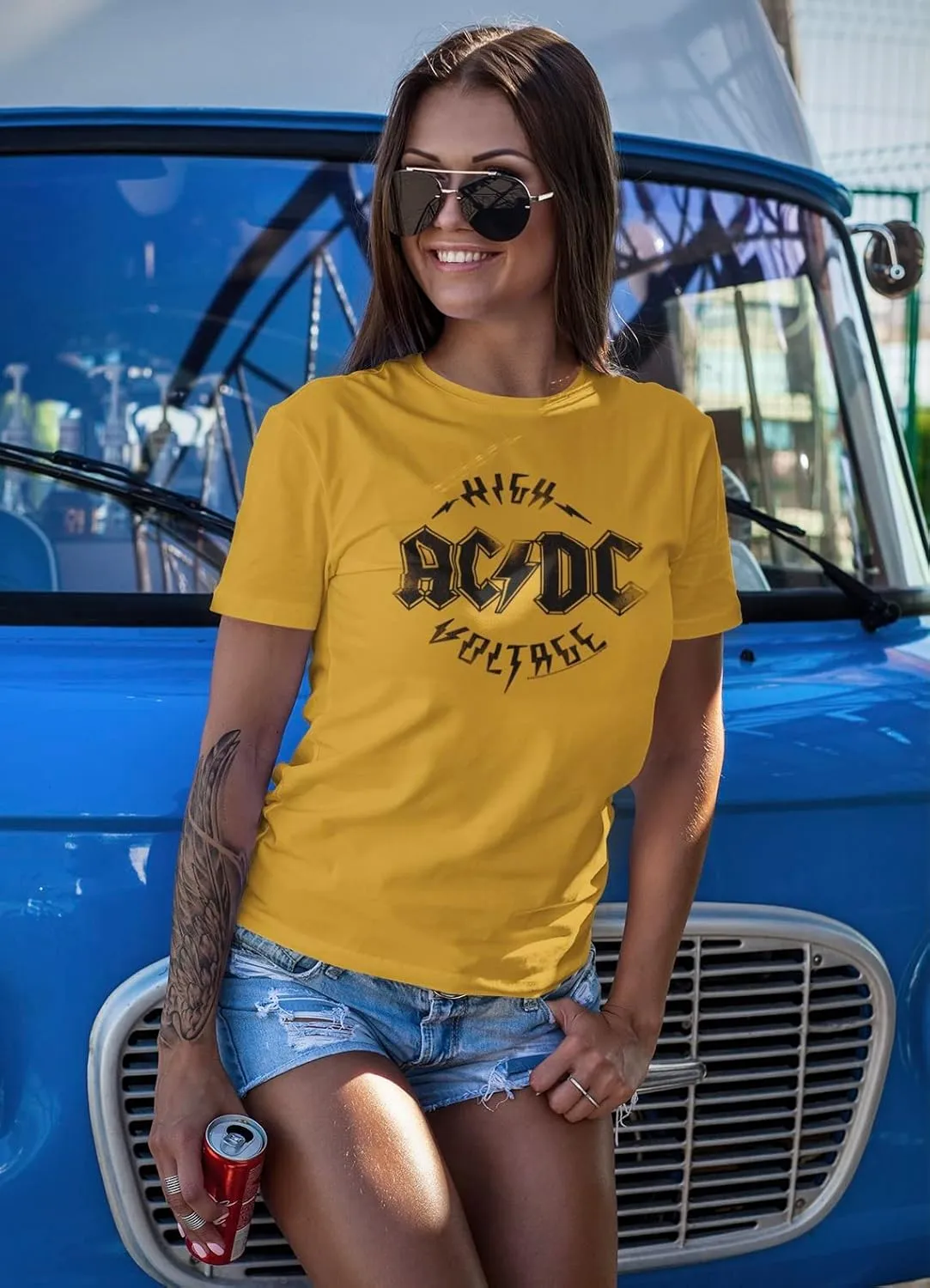 ACDC Heavy Metal Rock Band High Voltage Distressed Ginger Adult T-Shirt Tee