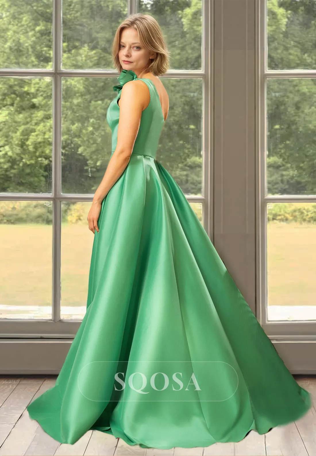 Asymmetrical One-Strap Sleeveless Mother of the Bride Dress Floral Embellished Cocktail Gowns with Overskirt