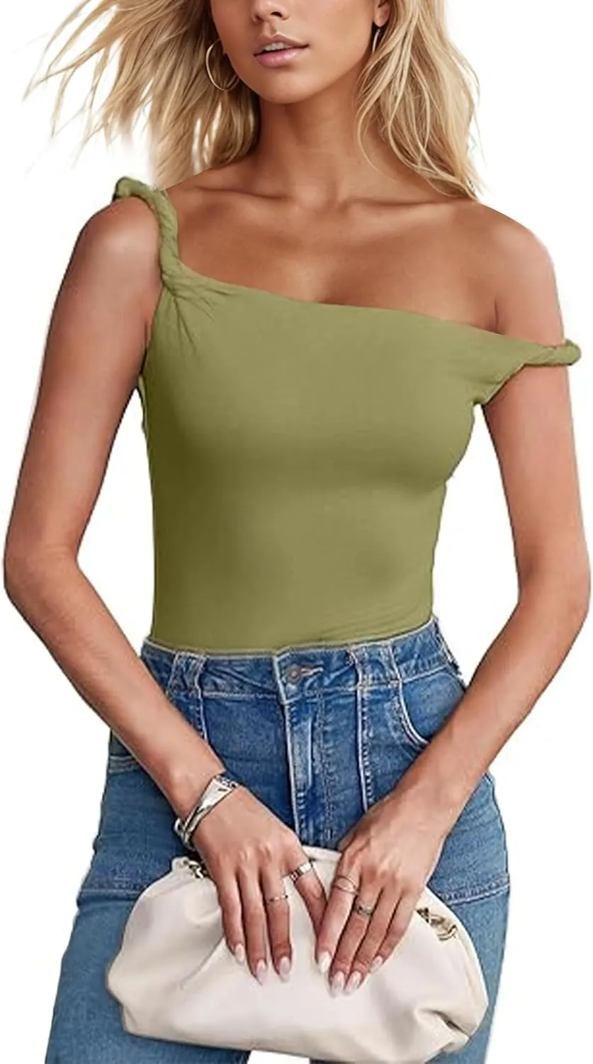 Asymmetrical Tops for Women Double-Layer Twist Strap Off Shoulder Tanks Y2K Tops Summer Going Out Tops
