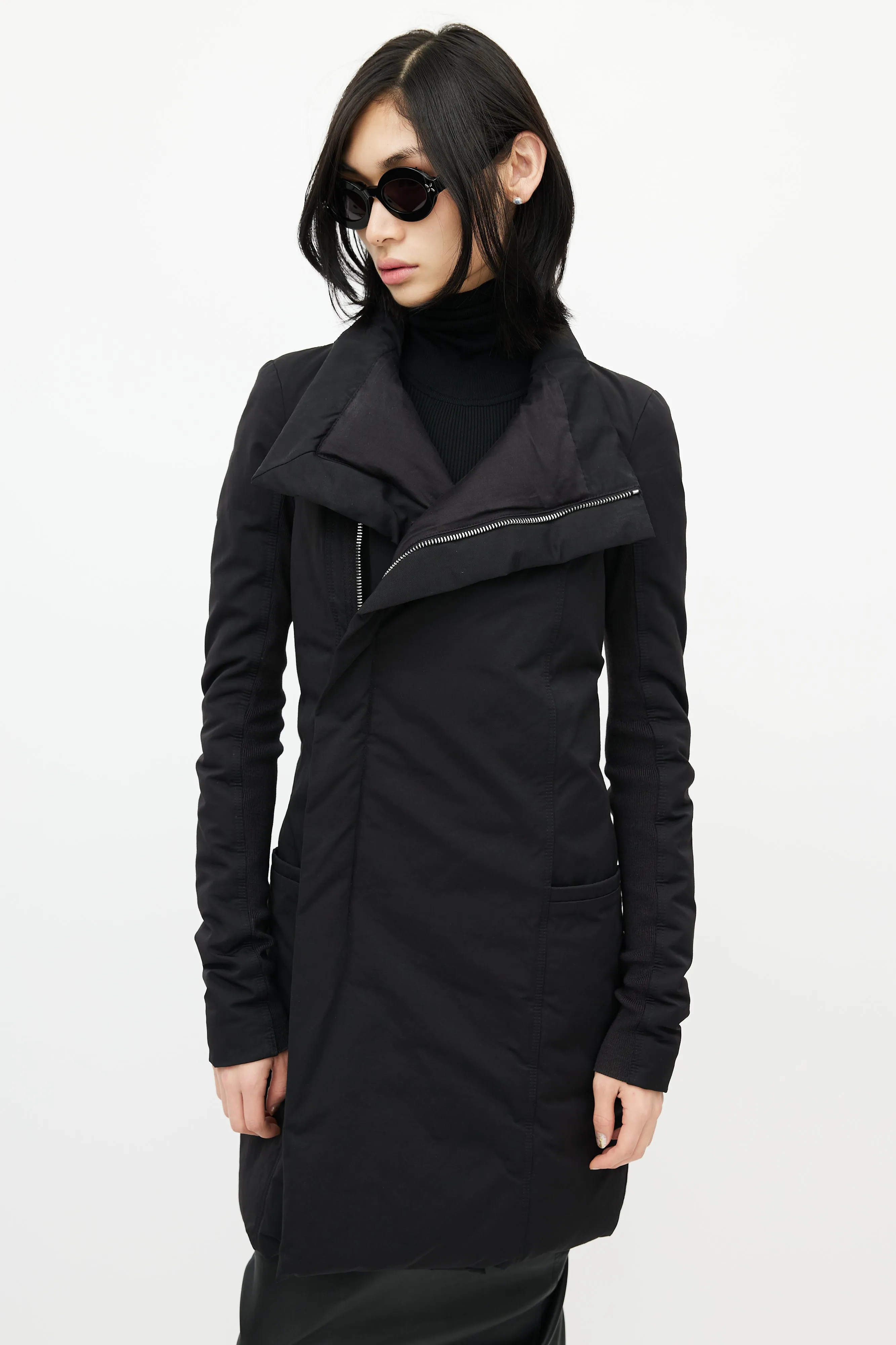 Black Asymmetrical Zip Padded Coat