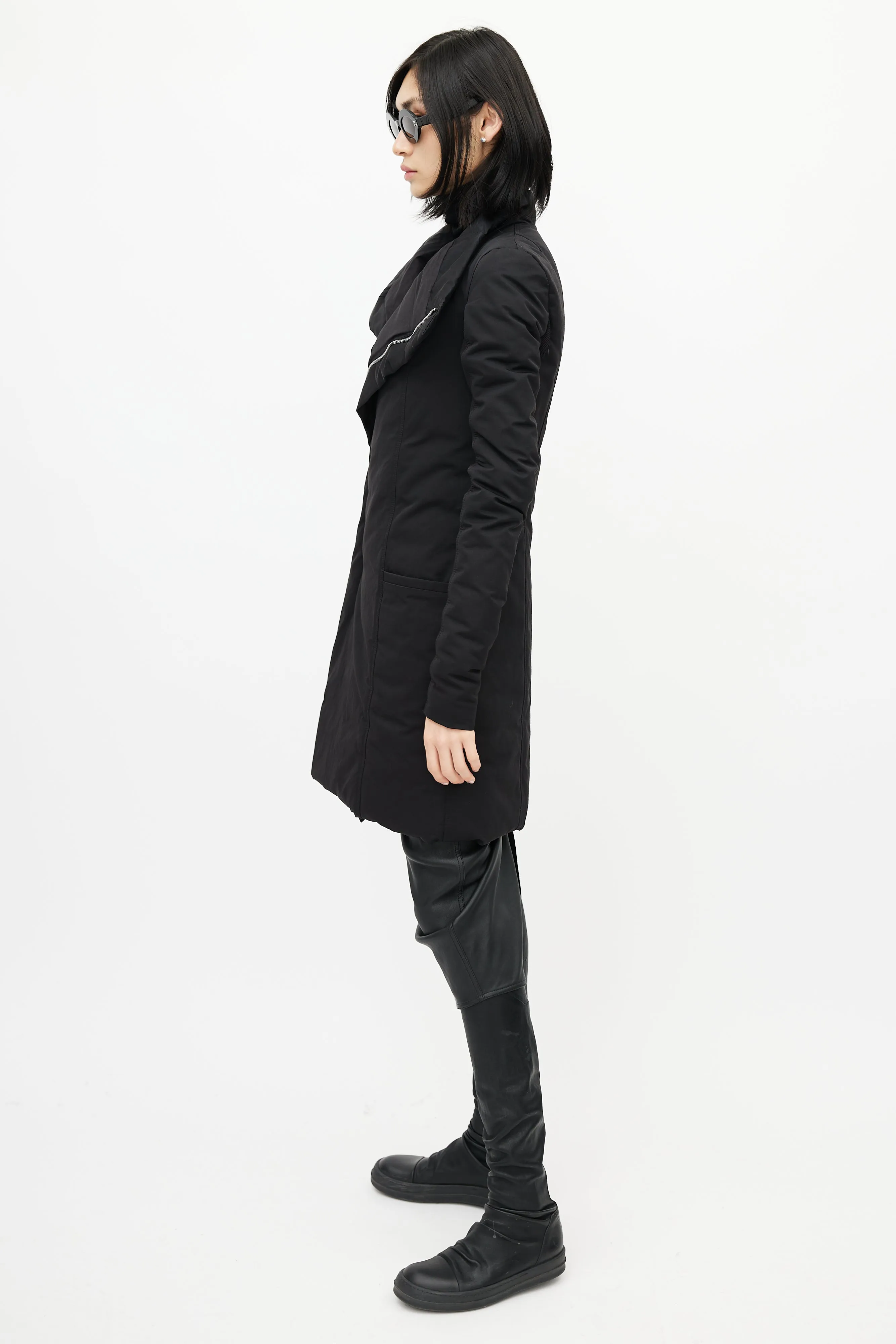Black Asymmetrical Zip Padded Coat