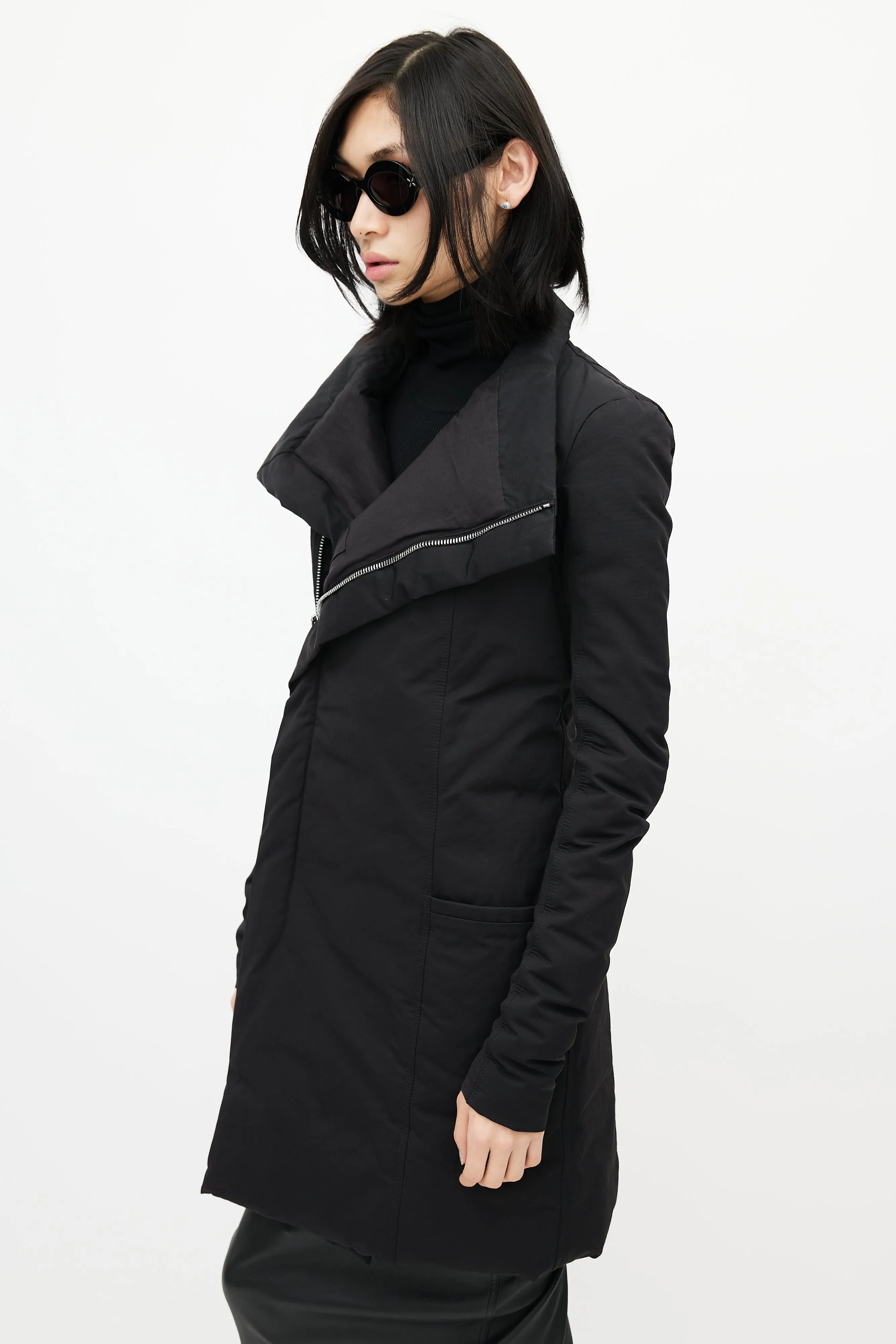 Black Asymmetrical Zip Padded Coat