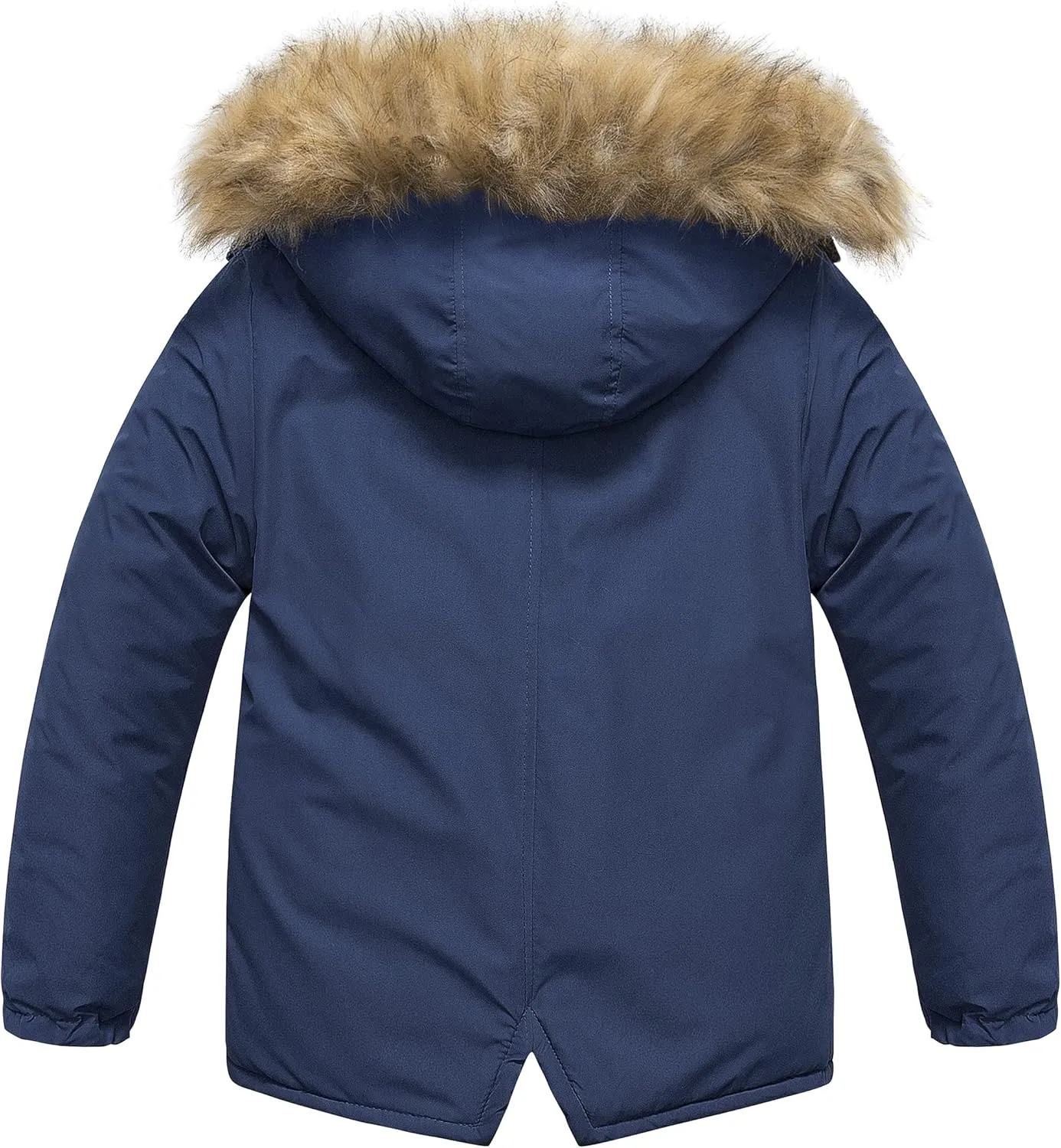Chrisuno Boy's Waterproof Winter Sherpa Parka Coat Med-Length Outerwear Jackets With Detachable Furry Hood