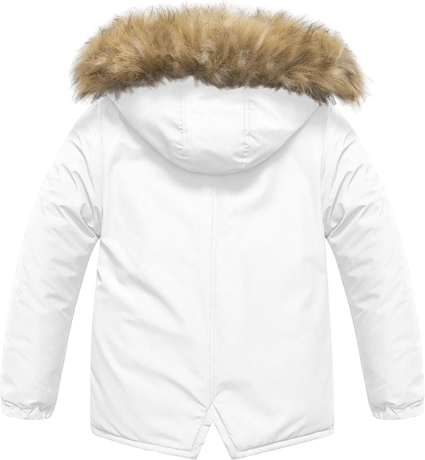 Chrisuno Boy's Waterproof Winter Sherpa Parka Coat Med-Length Outerwear Jackets With Detachable Furry Hood