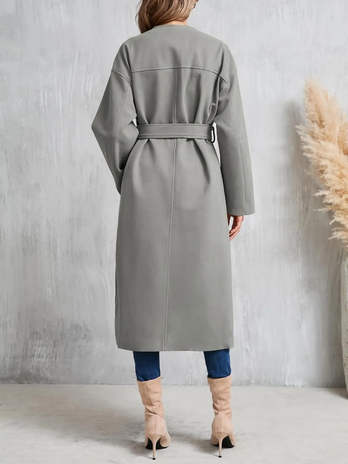 Cicy Bell Womens Long Winter Pea Coats Oversized Warm Open Front Overcoats Jackets with Belt