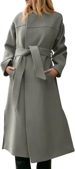 Cicy Bell Womens Long Winter Pea Coats Oversized Warm Open Front Overcoats Jackets with Belt