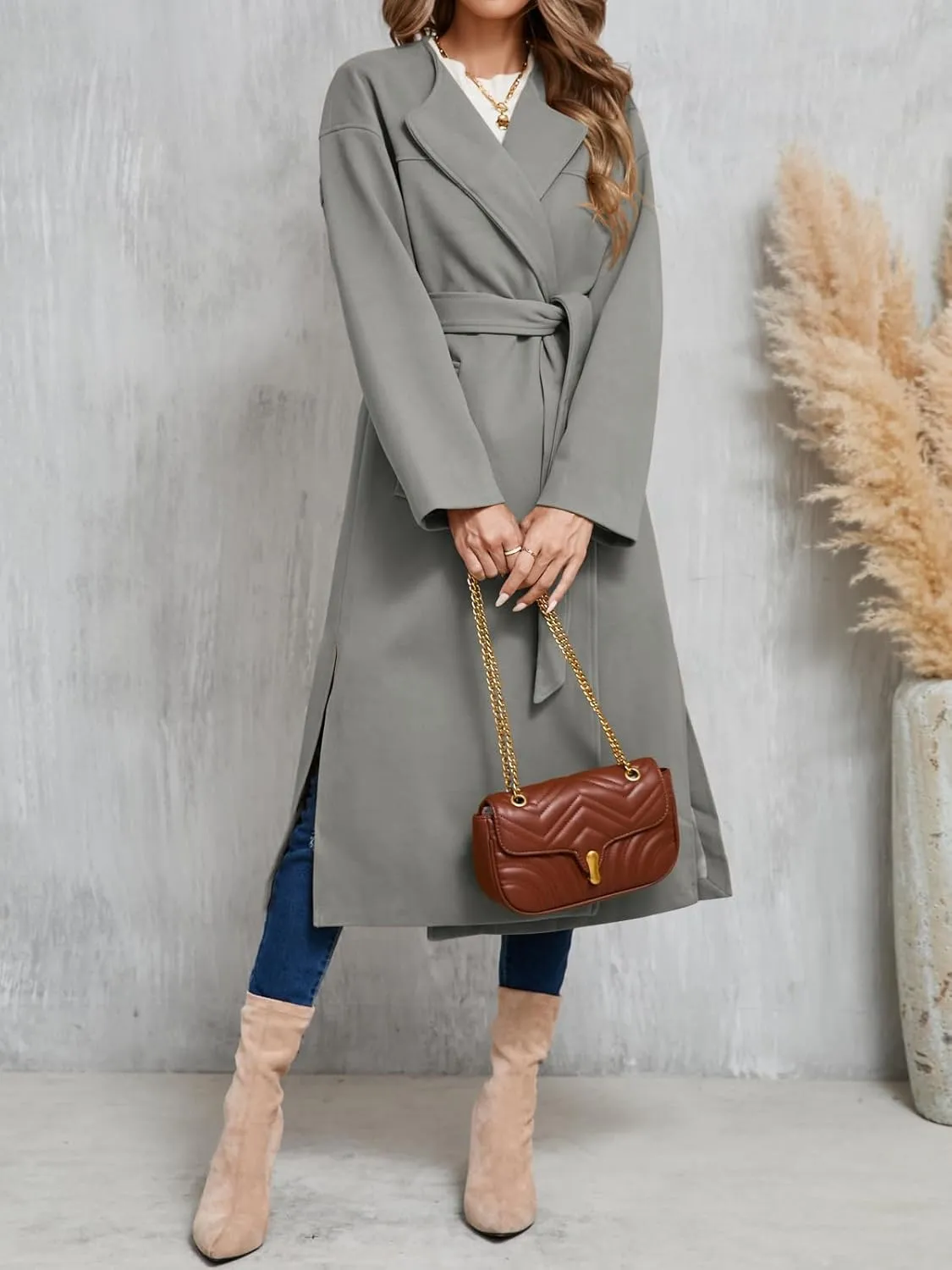 Cicy Bell Womens Long Winter Pea Coats Oversized Warm Open Front Overcoats Jackets with Belt