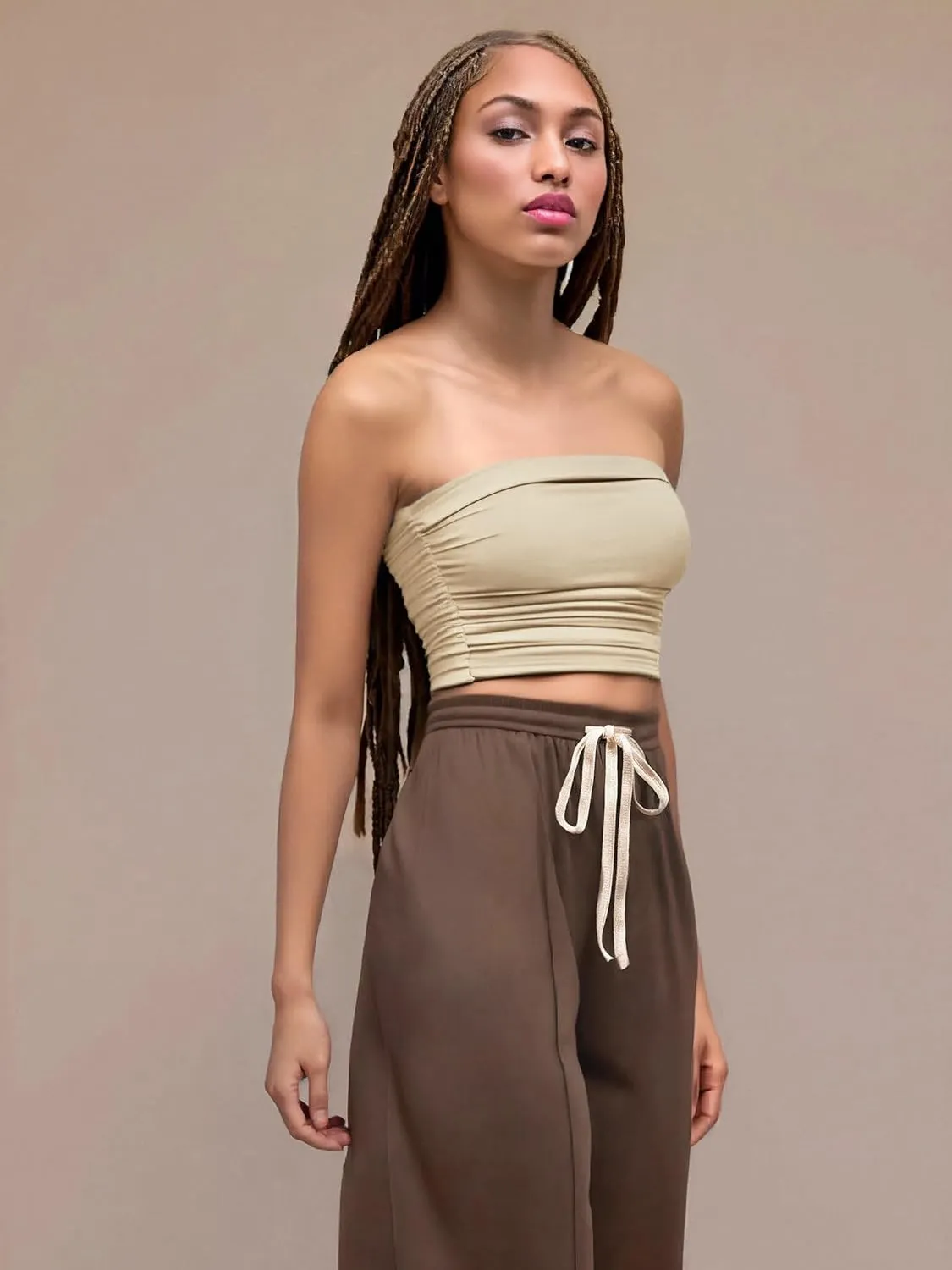 CIDER Tube Top for Women Strapless Ruched Sexy Going Out Basic Bandeau Crop Tops Summer Outfits