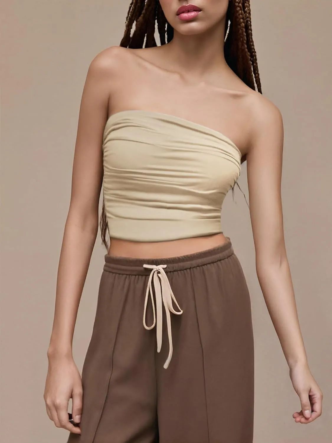 CIDER Tube Top for Women Strapless Ruched Sexy Going Out Basic Bandeau Crop Tops Summer Outfits