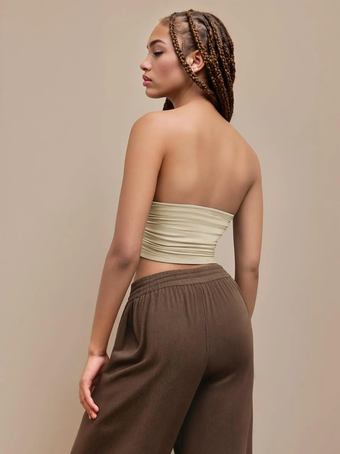 CIDER Tube Top for Women Strapless Ruched Sexy Going Out Basic Bandeau Crop Tops Summer Outfits
