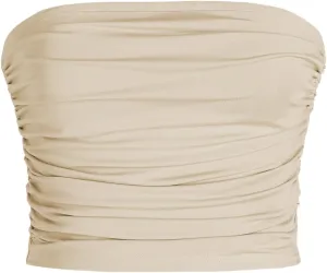 CIDER Tube Top for Women Strapless Ruched Sexy Going Out Basic Bandeau Crop Tops Summer Outfits