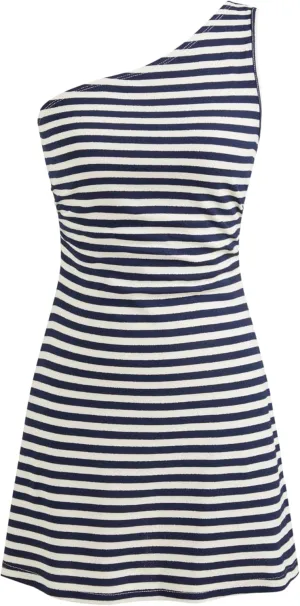 CIDER Women's Summer Striped Mini Dress Sleeveless Bodycon Dresses Asymmetrical Neck Casual Party Club Dress 2025