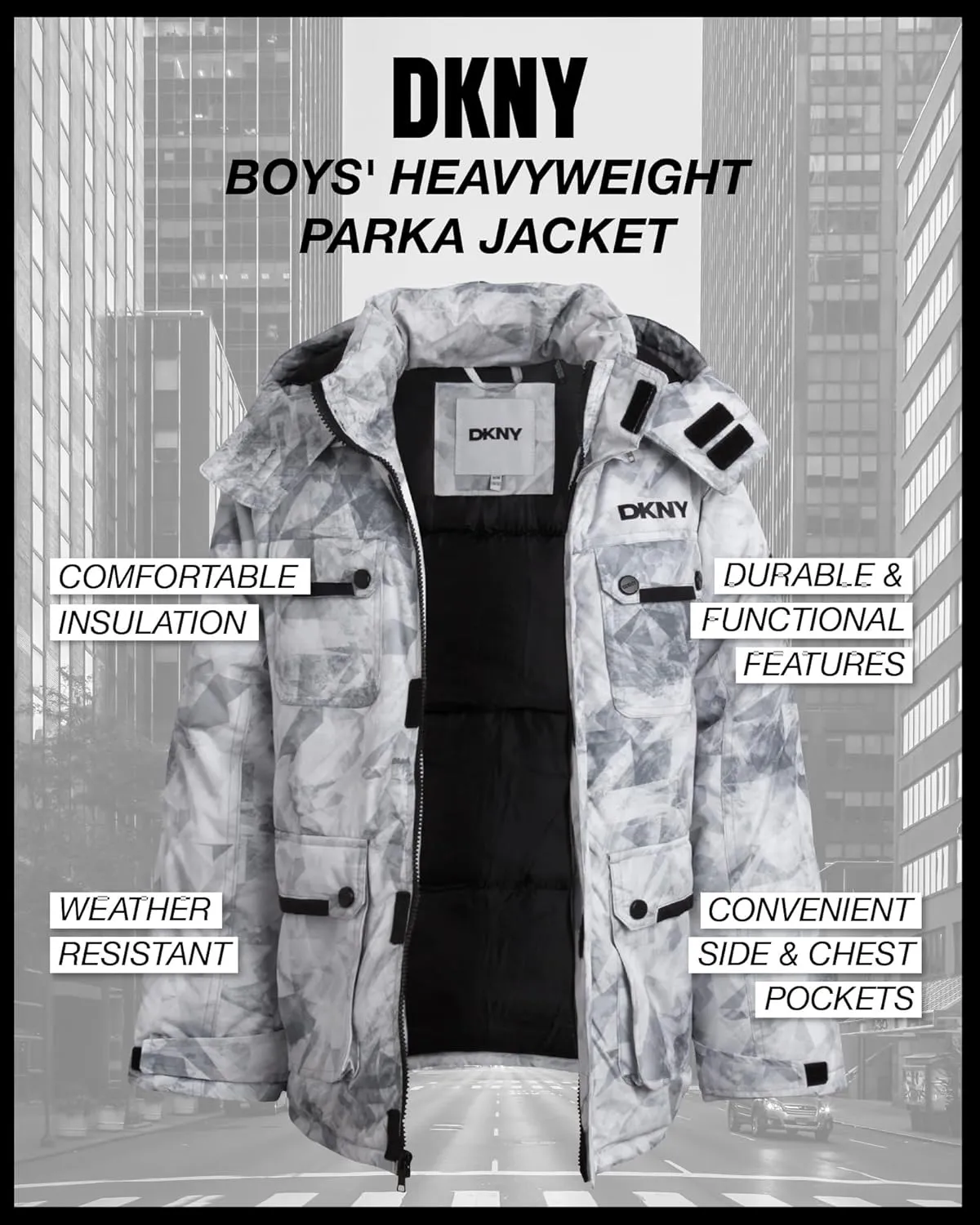 DKNY Boys' Winter Coat - Heavyweight Bomber Parka Jacket - Water Resistant Insulated Jacket for Boys (8-20)