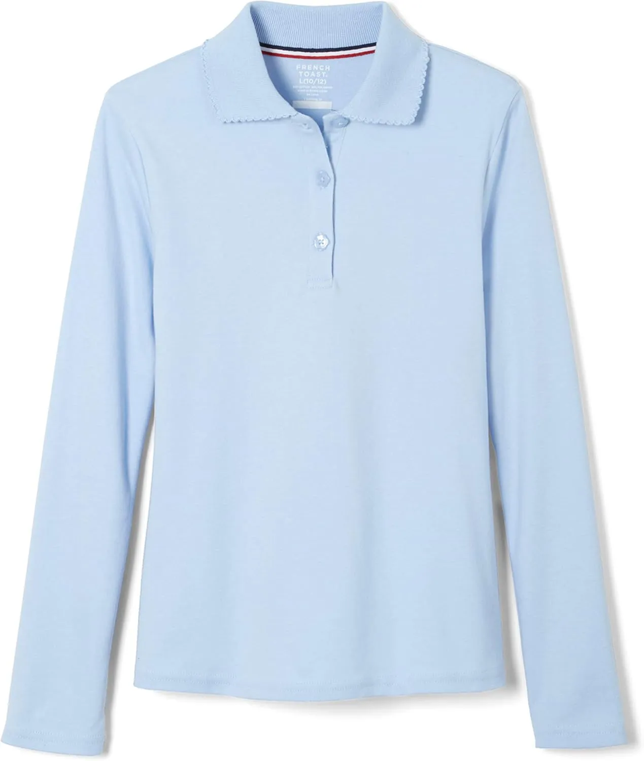 French Toast Girls' Long Sleeve Interlock Polo with Picot Collar (Standard & Plus)