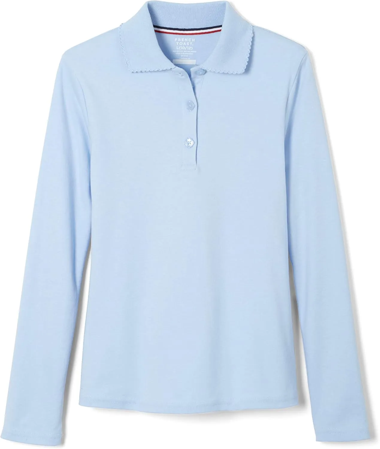 French Toast Girls' Long Sleeve Interlock Polo with Picot Collar (Standard & Plus)