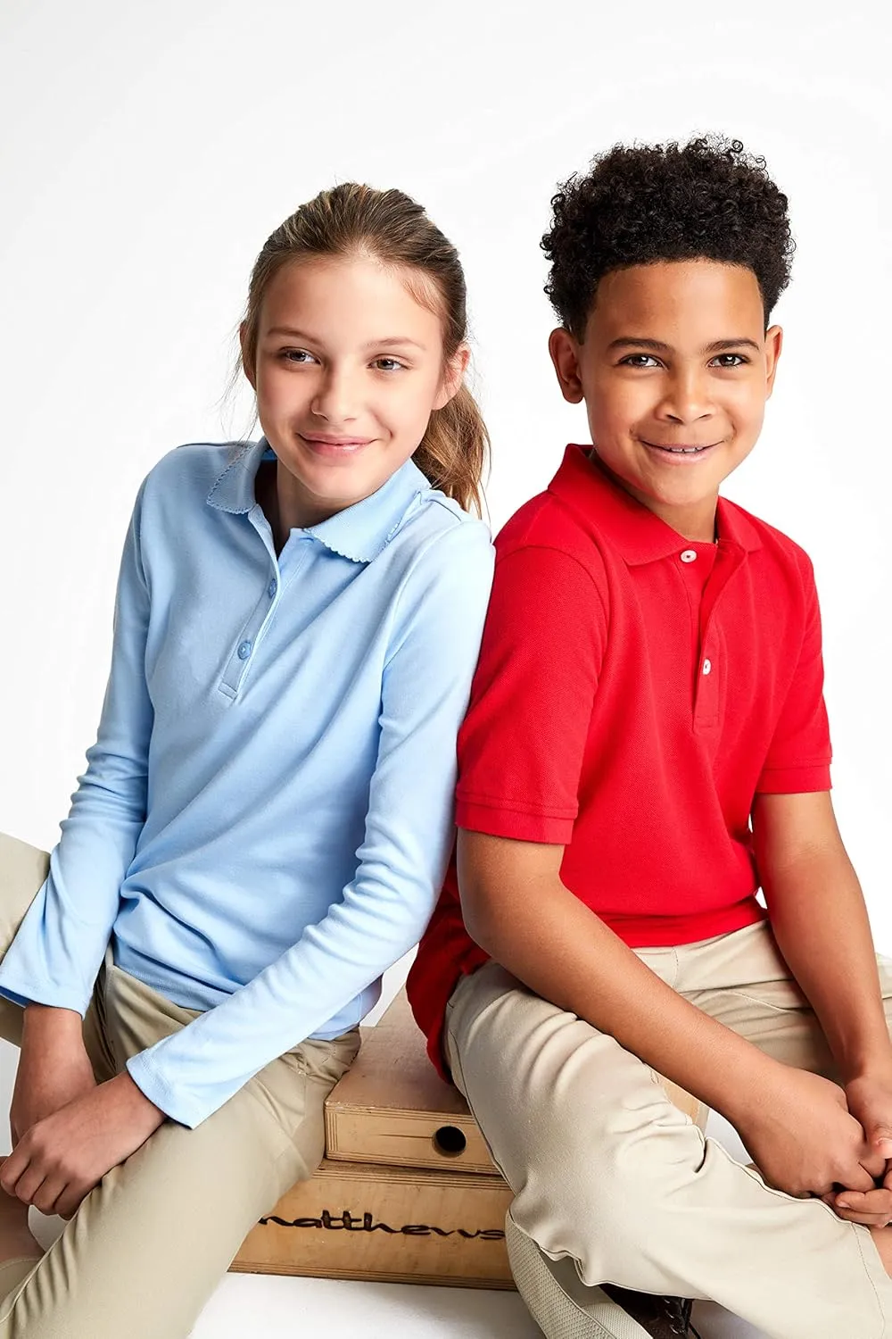French Toast Girls' Long Sleeve Interlock Polo with Picot Collar (Standard & Plus)