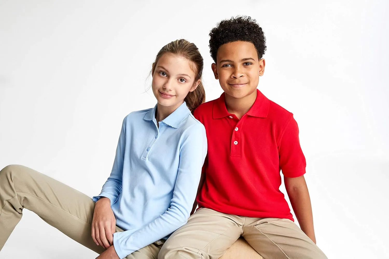 French Toast Girls' Long Sleeve Interlock Polo with Picot Collar (Standard & Plus)