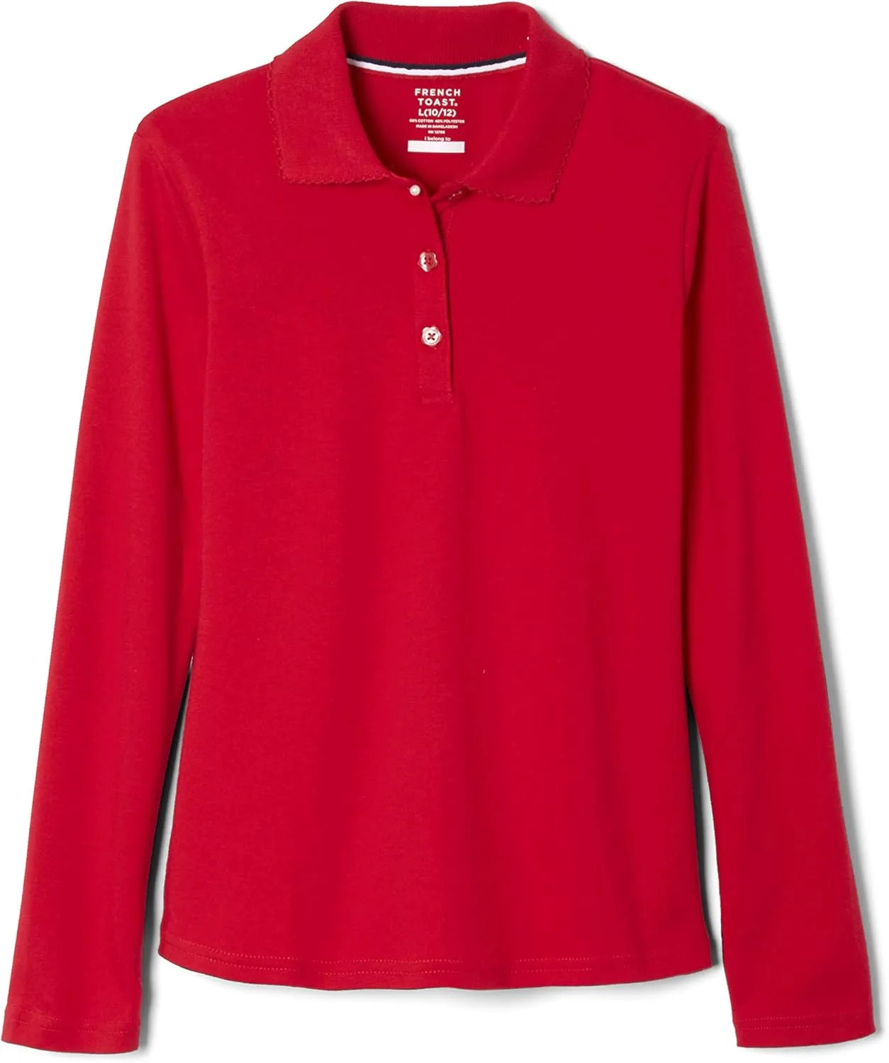 French Toast Girls' Picot Collar Polo School Uniform Shirt with Long Sleeves (Standard & Plus)