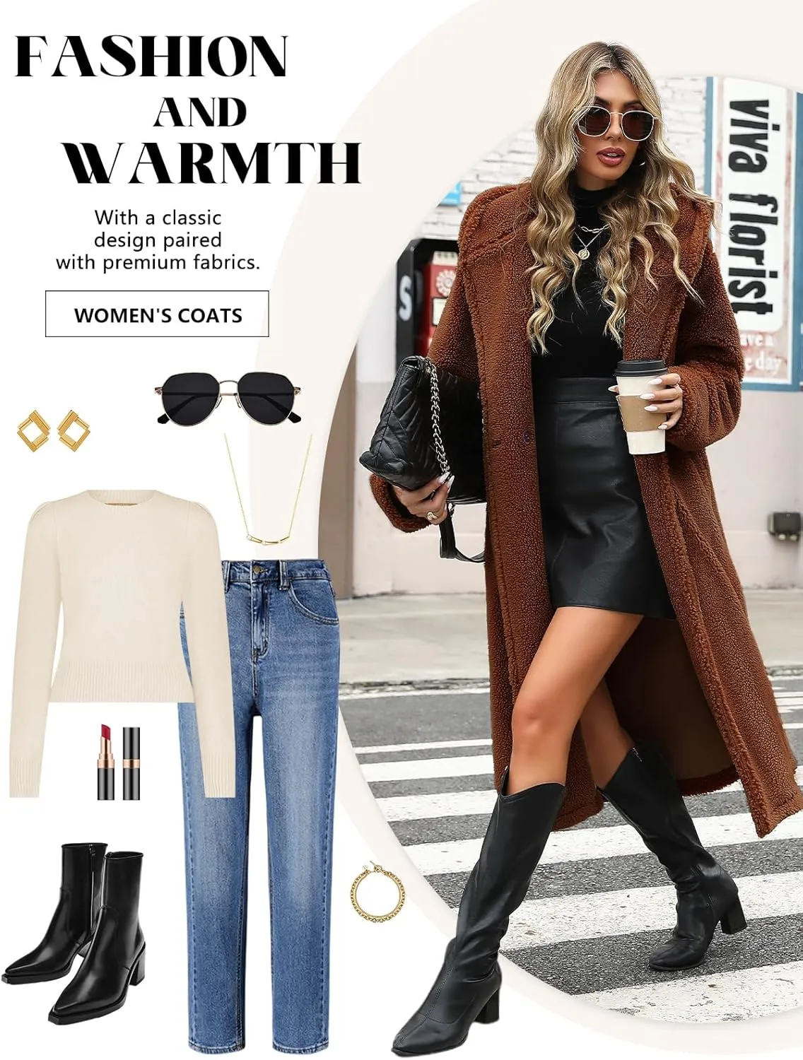 HEEKPEK Women Winter Fuzzy Fleece Lapel Coats Long Cardigan Fluffy Hooded Jackets Faux Fur Warm Overcoats with Pockets Button