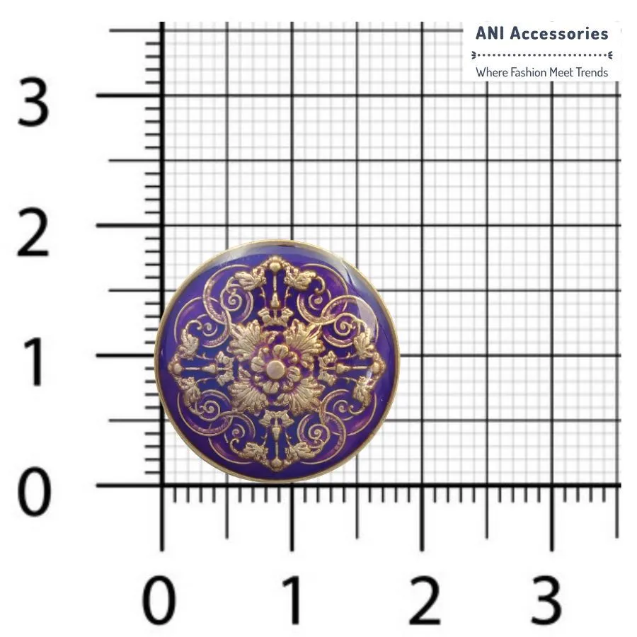 Intricate Floral Purple Lucite Embedded Enameled Coated Shank Metal Button (Pack of 8 Buttons)