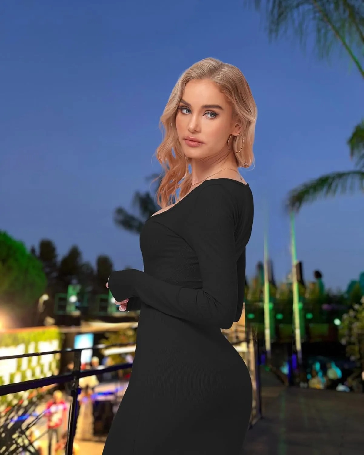 Relety Women's Bodycon Maxi Dresses Ribbed Long Sleeve Lounge Long Dress Square Neck Formal Casual Dresses for Women
