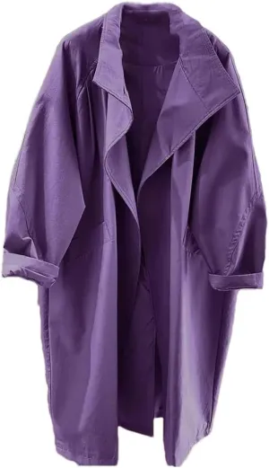 Women Solid Loose Midi Trench Coats Retro Fall Boyfriend Style Overcoats Daily Casual Coat
