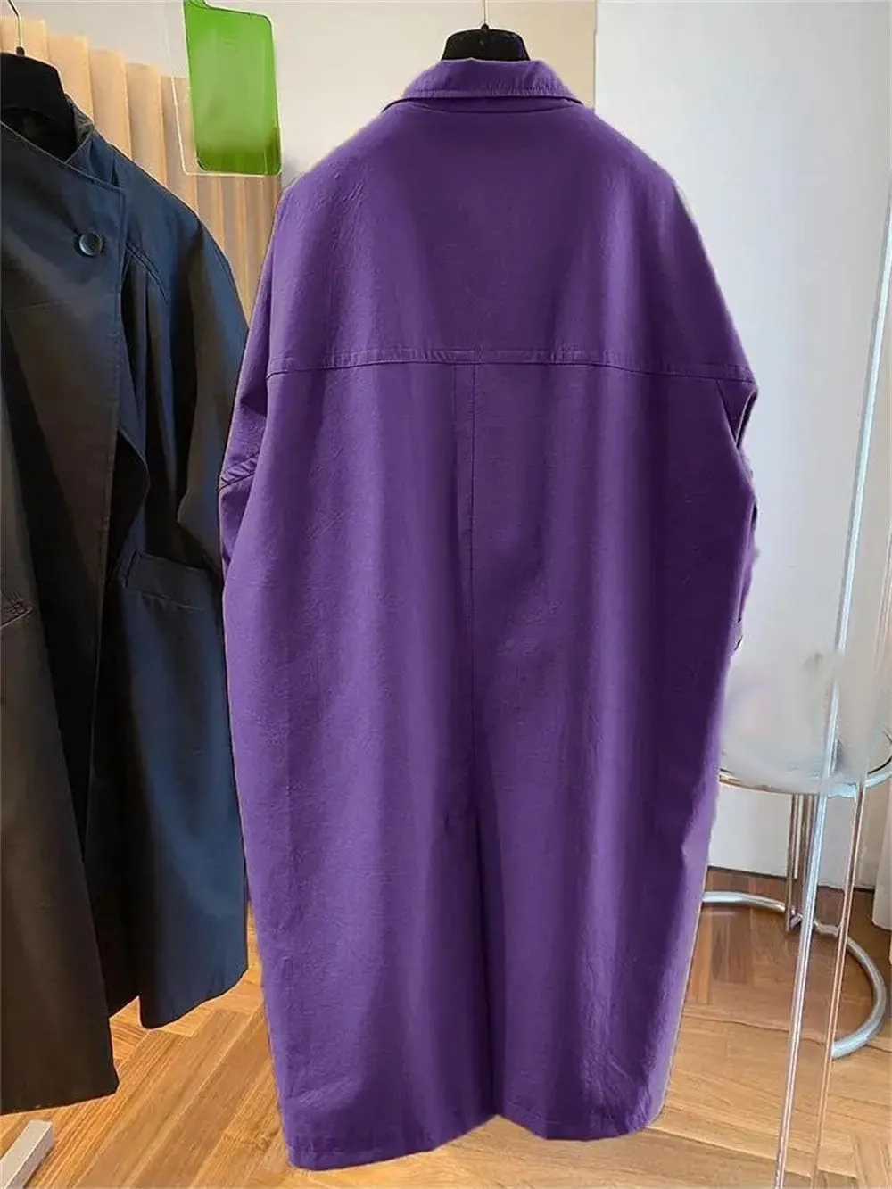 Women Solid Loose Midi Trench Coats Retro Fall Boyfriend Style Overcoats Daily Casual Coat