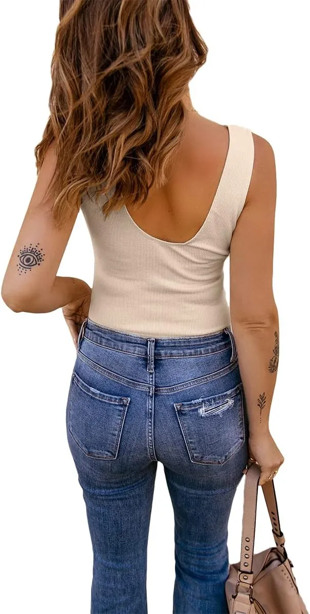 Womens Lace Patchwork Sexy Deep V Neck Knitted Vests Summer Camis Tank Tops