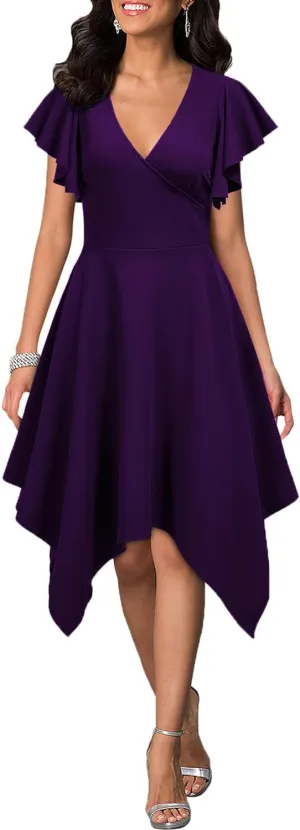 WOOSEA Women's Deep V Neck Formal Dress Hem Asymmetrical A Line Party Cocktail Dress