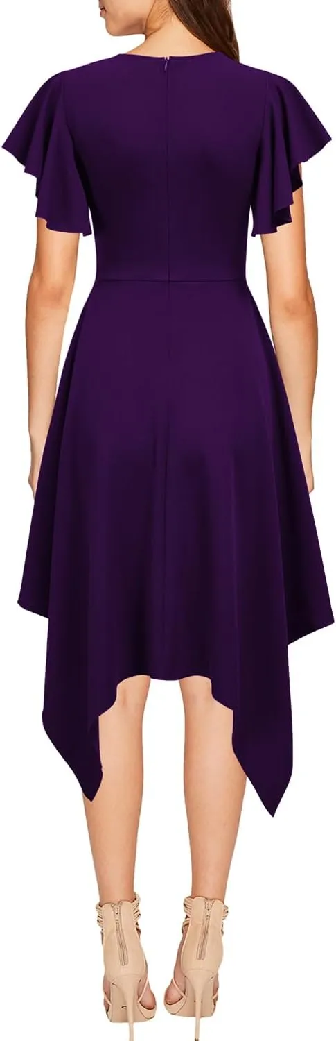 WOOSEA Women's Deep V Neck Formal Dress Hem Asymmetrical A Line Party Cocktail Dress