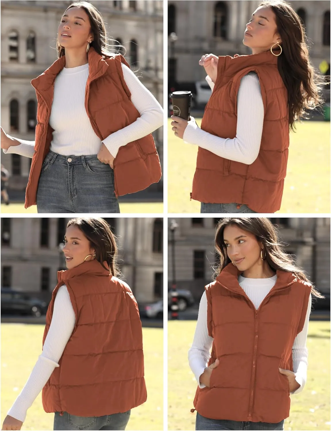 Zeagoo Women Sleeveless Warm Jackets Casual Stand Collar Puffer Vest Zip Up Quilted Jacket Winter Outerwear Coat