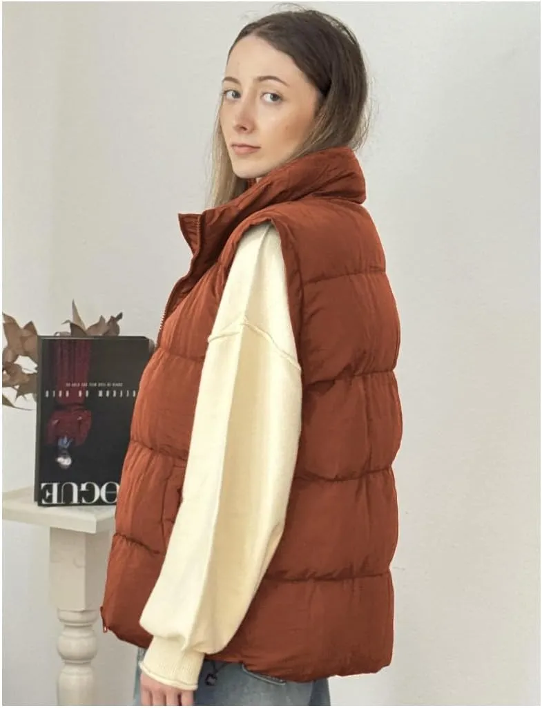 Zeagoo Women Sleeveless Warm Jackets Casual Stand Collar Puffer Vest Zip Up Quilted Jacket Winter Outerwear Coat