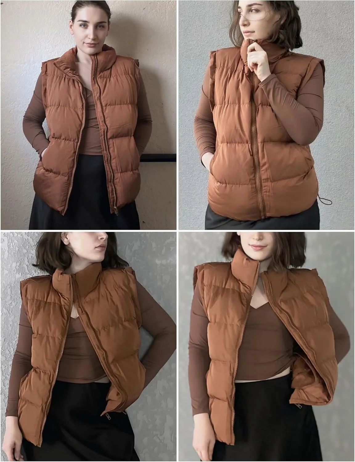 Zeagoo Women Sleeveless Warm Jackets Casual Stand Collar Puffer Vest Zip Up Quilted Jacket Winter Outerwear Coat