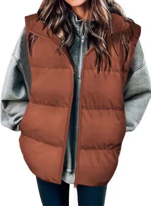 Zeagoo Women Sleeveless Warm Jackets Casual Stand Collar Puffer Vest Zip Up Quilted Jacket Winter Outerwear Coat